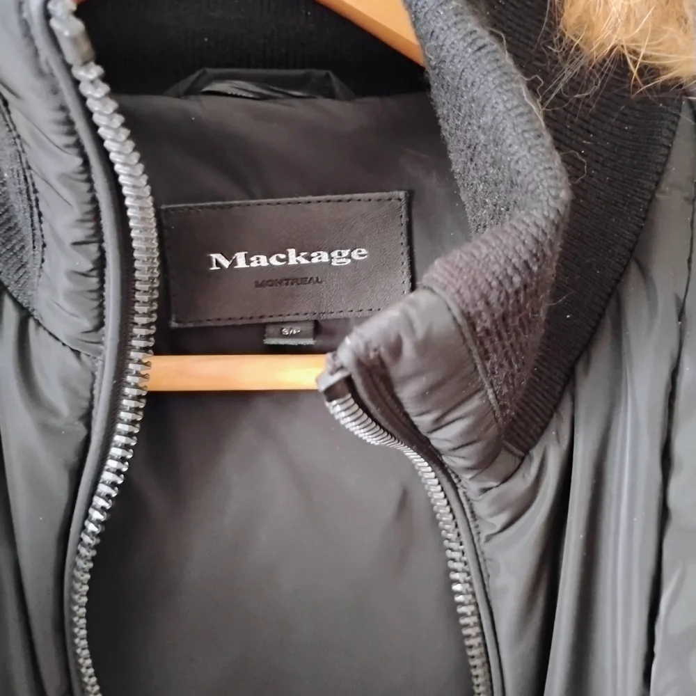 Mackage Black Puffer Jacket with Tan Fur-Trimmed Hood - Picture 3 of 5